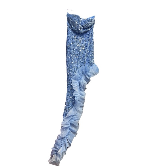 Faeriesty NWT Blue Strapless Velour Sequin Ruffle Prom Formal Dress Sz. XS - Picture 4 of 7